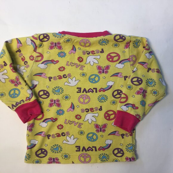 Kirkland Girls Size 2 Pajama Set Yellow Pink Peace Love 100% Organic Cotton - Picture 9 of 16